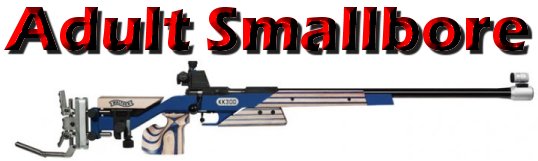 In red text: Adult Smallbore
Under red text: image of a blue rifle
